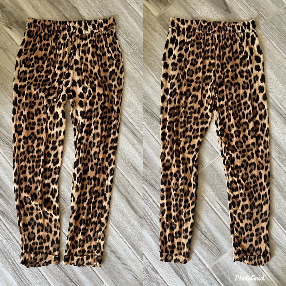 Zara Leopard Print Joggers - Brown and Black